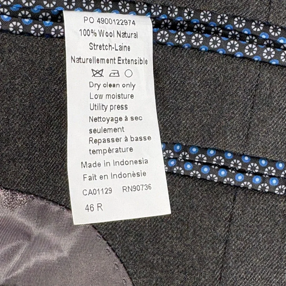 Lauren Ralph Lauren Suit Mens 46R Charcoal Gray 100% Wool Ultraflex Classic Fit